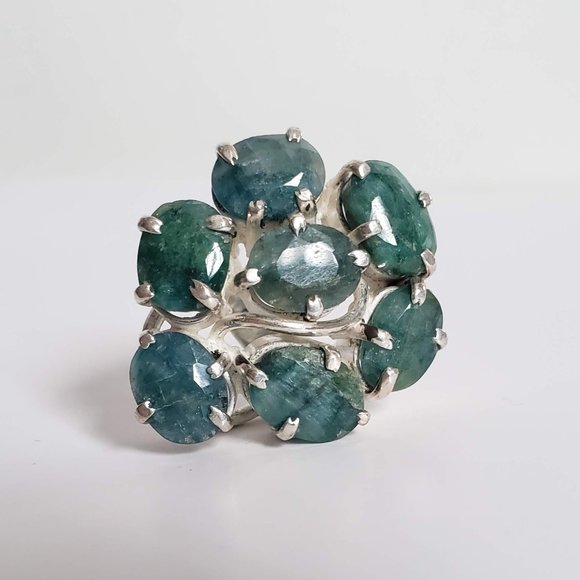 HUGE 925 Natural EMERALD Ring Corundum Native Artist 12mm stones Sterling Silver - Picture 11 of 14